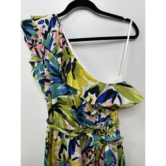 Donna Morgan Women's Cotton Floral Ruffle One Shoulder Midi Dress 14W Artsy Bold - Picture 6 of 14